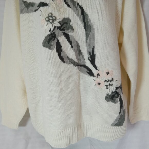 ALIA Pink White Embroidered Knit Pullover Sweater Size L Grannycore 1980s - Picture 5 of 13